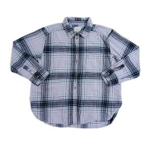 American Eagle Boyfriend Fit Flannel Button Shirt Womens Large Lavender Purple